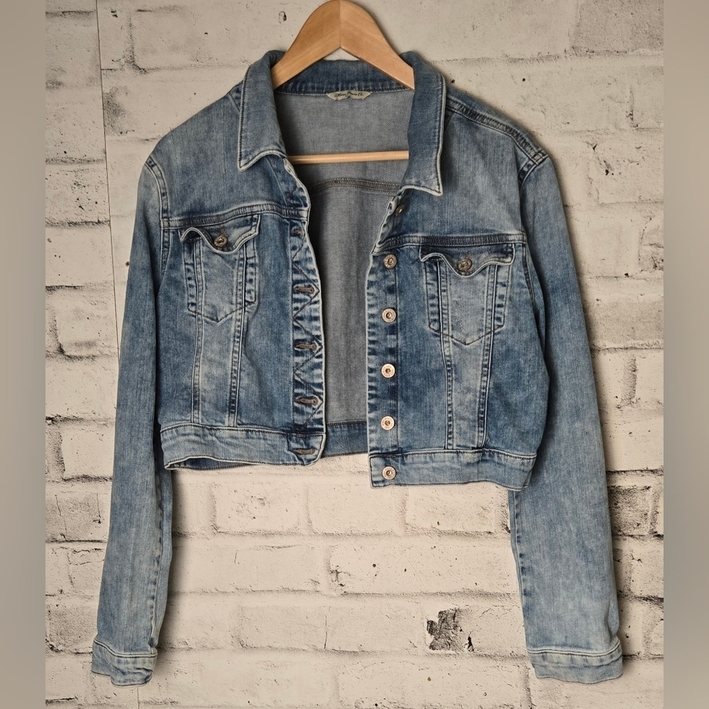 Mavi Rosie Cropped Denim Jacket Blue Button Front Size XL - Picture 3 of 16